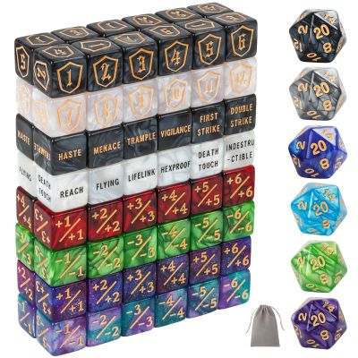 102 Pieces MTG Dice Counters Set Bulk Ability Keyword Tokens Shield Life Counters 6 Sided Dice for Magic The Gathering TCG Card Gaming Accessories (Dice Set A)