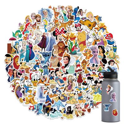100 Disney Cartoon Stickers for Kids, Cute Princess Stickers for Girl Teen Adult Water Bottle, Skateboard, Phone, Laptop, Bicycle, Travel Case, Helmet, Guitar