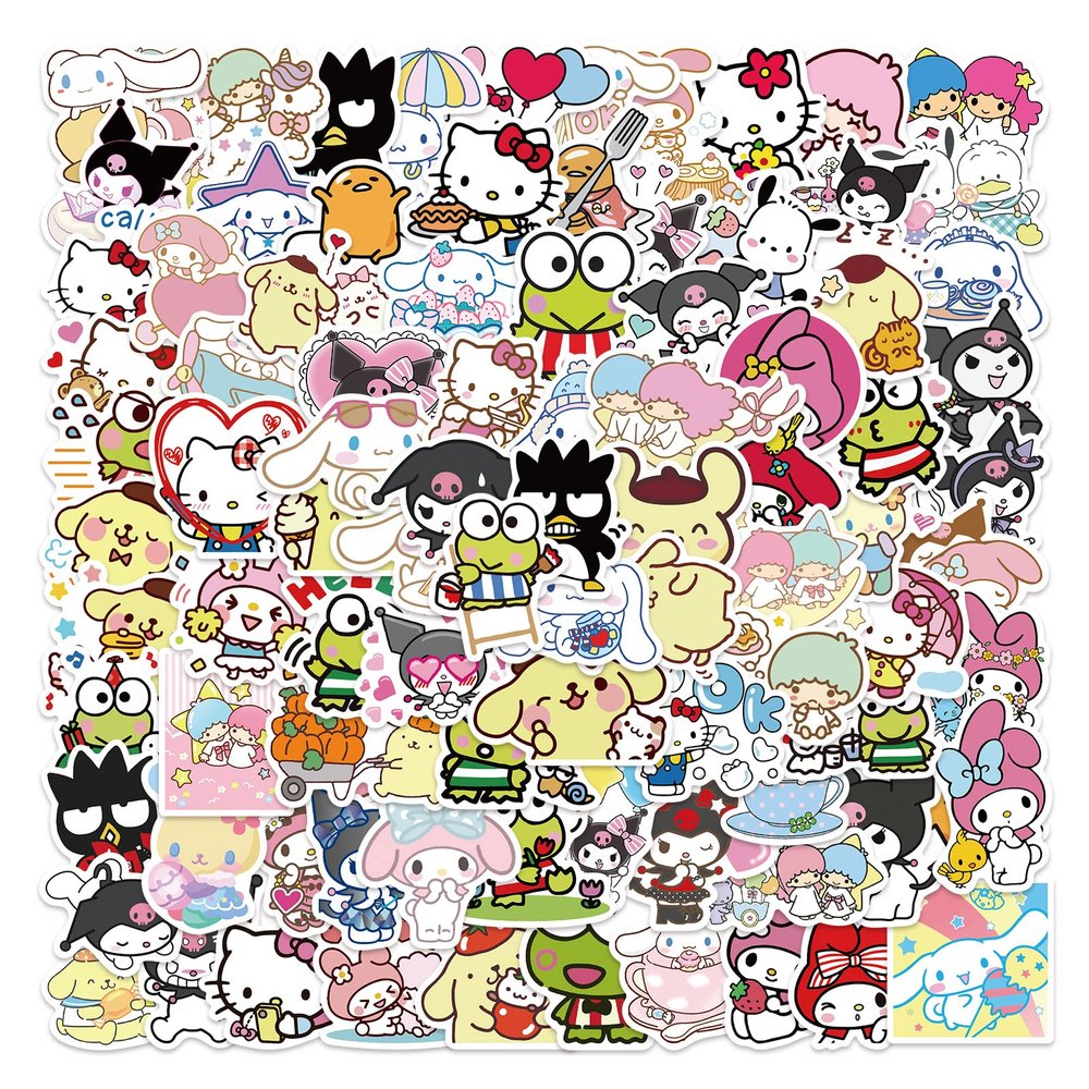 100pcs Sanrio Cartoon Stickers for Kids, Cute Hellokitty Kuromi Mymelody Stickers for Teen Girl Adult Water Bottle, Skateboard, Phone, Laptop, Bicycle, Travel Case, Guitar, Helmet