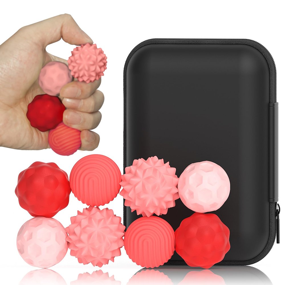 Magnetic Fidget Balls, 8 PCS Stress Relief Balls for Autism ADHD Anxiety,Silicone Toys for Kids & Adults, Quiet Office Desk Toy with Texture, Massage for Hands, Fun Gifts for Boys Girls Teens - Red