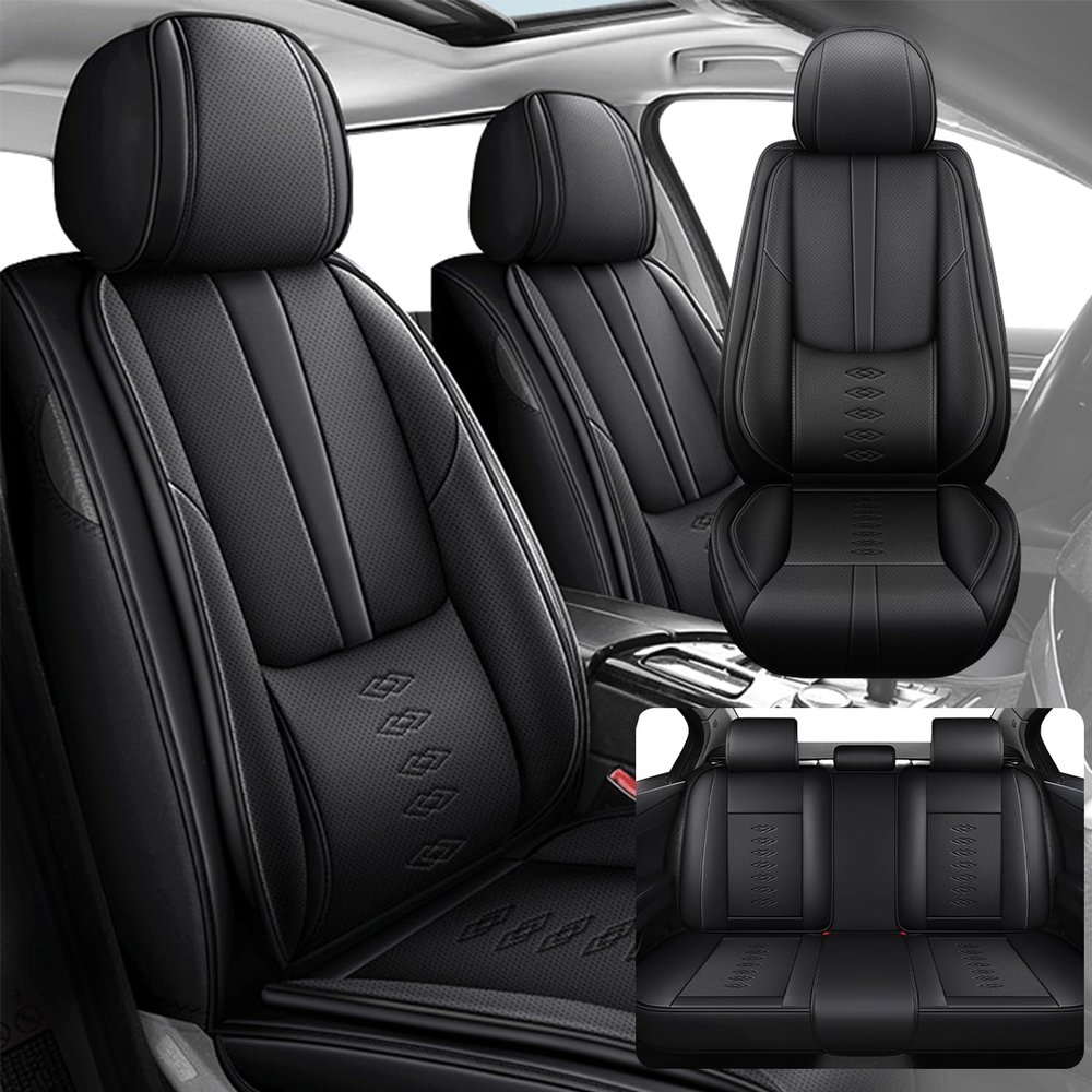 SOUIPA Car Seat Covers 5 Seats Fit for Jeep Compass 2007-2024 2025,Waterproof Leather Seat Covers,Airbag Compatible,Car Seat Protectors Interior Sets(Full Set,Black)