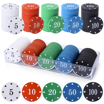 100PC Poker Chips - Plastic Learning Counters Chips with Acrylic Storage Case for Texas Hold'em Blackjack, Math Games & Counting Activities
