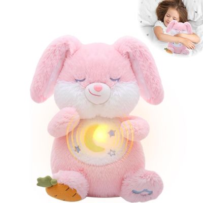 FATIRO Breathing Stuffed Animal Bunny Plush, Breathing Bunny with Soft Light & Music, Interactive Toy Cute Breathing Plush for Adults and Kids