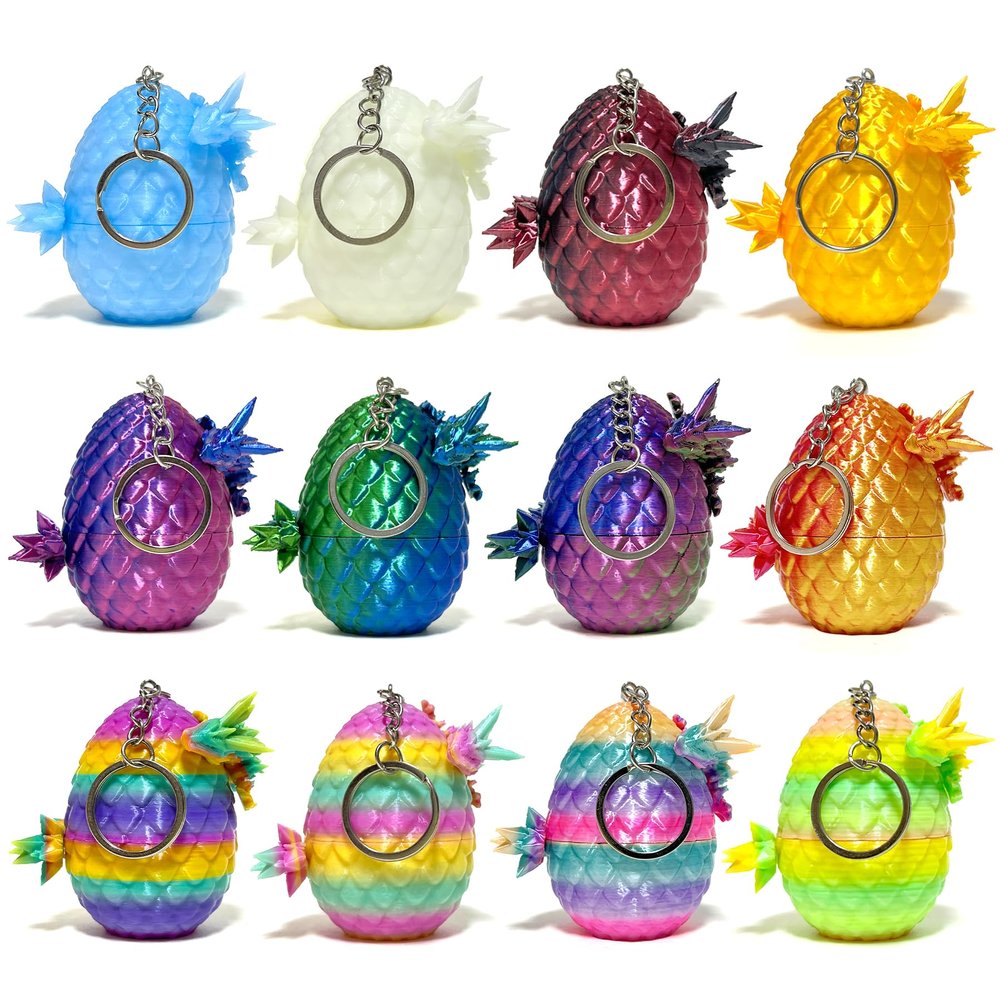 12 Pcs 3D Printed Dragon with Egg Inside, Mini Dinosaur Eggs Set Articulated Crystal Dragon Fidget Toys for Kids, Halloween, Birthdays, Christmas Decorations Gifts Indoor Outdoor(Style B)