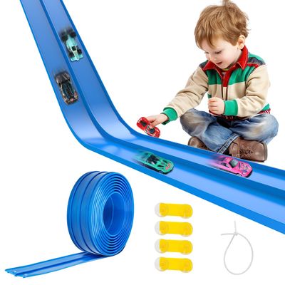 Flexible Race Car Track for Kids 15 Ft Flex Tracks Starter Set Compatible Toy with Suction Cups Compatible with Diecast 1/64th Cars, Long Kid Cars Ramp with Suction Cups for Indoor & Outdoor Ages 3+