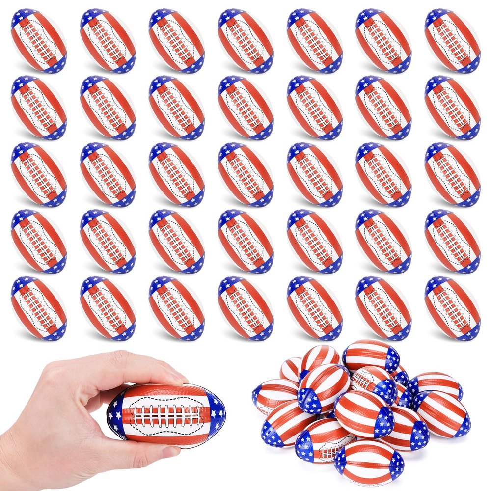 Bensbl 50 Pack Mini Football Stress Balls - American Flag Foam Squeeze Toys for Superbowl Party Favors, Stress Relief, and Patriotic Decorations