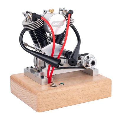 MechPuConToy Mini Metal Engine Model Kit That Works, Hoglet V-Twin 4-Stroke Kick Start Engine Model Realistic Motorcycle, Collection Display Model Kit for Adult (RTR Upgrade Large Version/Silver)