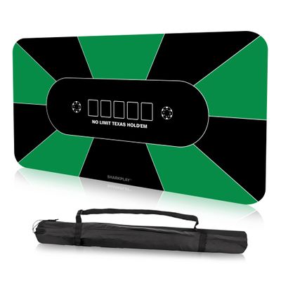 sharkplay 70 x 35 Inch Poker Mat, 10 Players Texas Hold'em Poker Table Top with Carrying Bag for Poker Games, Blackjack, Casino