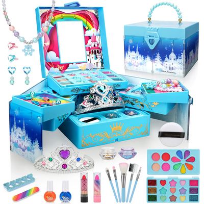 Kids Makeup Kit for Girl, Frozen Toys for Makeup Sets, Princess Toys Real Washable Cosmetic Set with Mirror, Play Make Up Birthday Gifts for 5 6 7 8 9 10 11 12 Years Old Kid