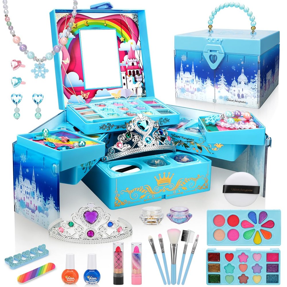 Kids Makeup Kit for Girl, Frozen Toys for Makeup Sets, Princess Toys Real Washable Cosmetic Set with Mirror, Play Make Up Birthday Gifts for 5 6 7 8 9 10 11 12 Years Old Kid