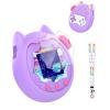 for Tamagotchi Paradise Soft Silicone Case and TPU Clear Screen Protector flim, 360-degree Full Protective with Flower Series Lanyard, Scratch Shock Protection,Purple view 1