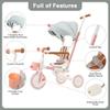 7 in 1 Baby Tricycle, Toddler Tricycle with Removable and Adjustable Push Rod, Toddler Push Bike with Removable Pedal, Canopy, and Guardrail, Tricycle for 18-72 Months (Pink) view 4