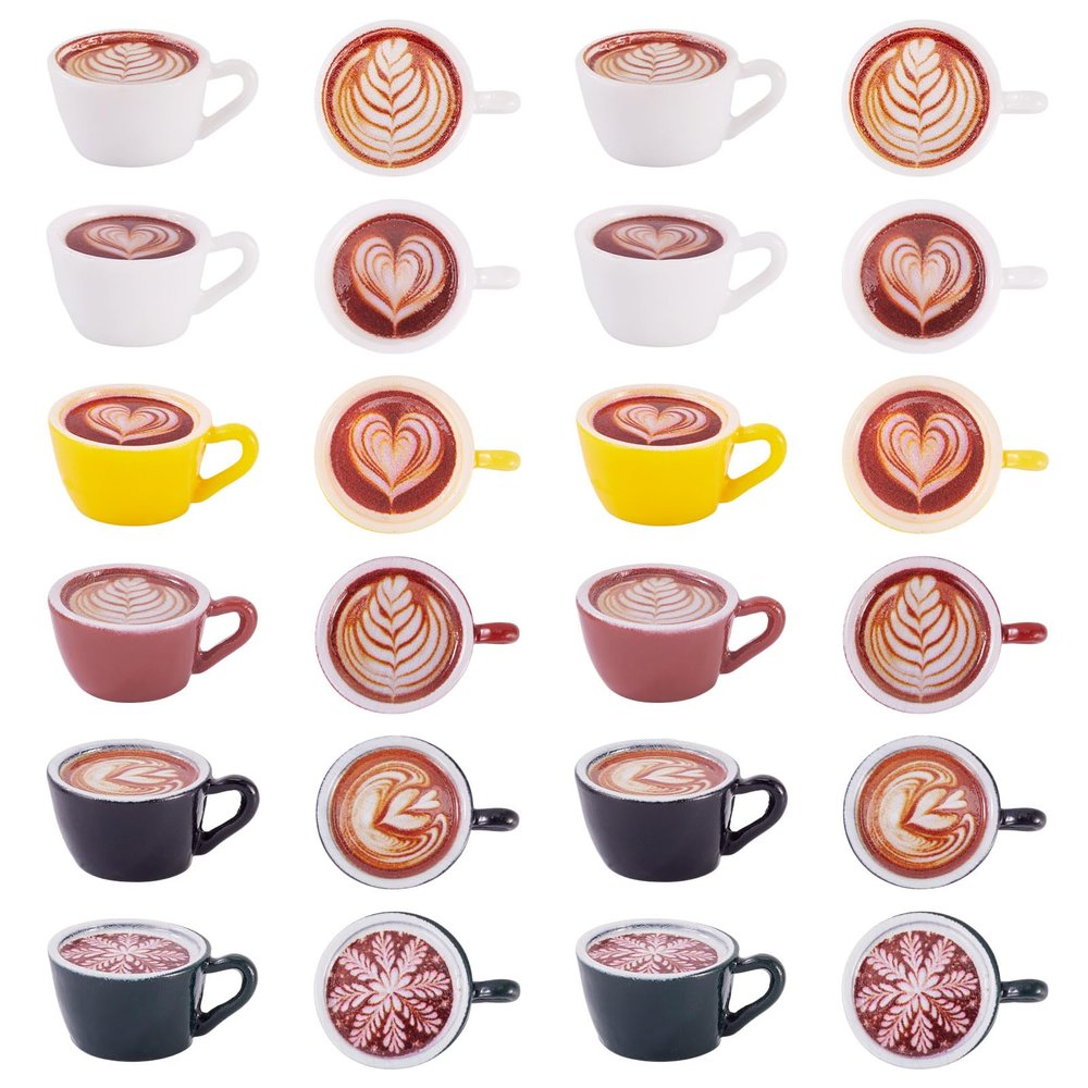 Beadthoven 24Pcs Mini Resin Coffee Cup Fall Dollhouse Miniature Accessories Mini Cute Coffee Mugs Mini Drink Food Tableware Figures Kitchen Ornaments for Micro Landscape Party Decorations DIY Craft