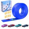 Flexible Race Car Ramp Track,15 Ft Flexible Race Track Set for Kids,with 4 Mini Racecars and 8 Fixed Track Suction Cup Accessories,Rolls Up Portable Racetrack for Boys & Girls Over 36 Months Blue view 1