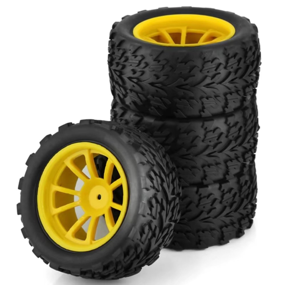 Compatible with Traxxas for Arrma for Redcat for HSP 1/10 RC Car 4Pcs 118MM Tire Tyre Wheel Foam Insert 12Mm Hex RC Car Upgrade Parts(Yellow)