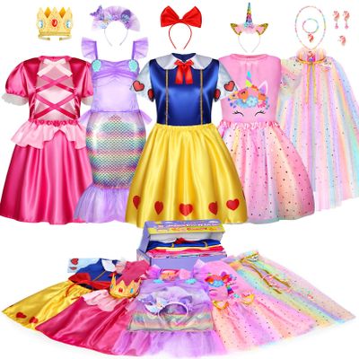 18 Pcs Princess Dress Up Clothes for Little Girls, Role Play Dress Up Princess Costume Gift Set, Princess Dress Up Toys for Toddler, Birthday Christmas Party Gifts for Girls Aged 3-6 Years Old