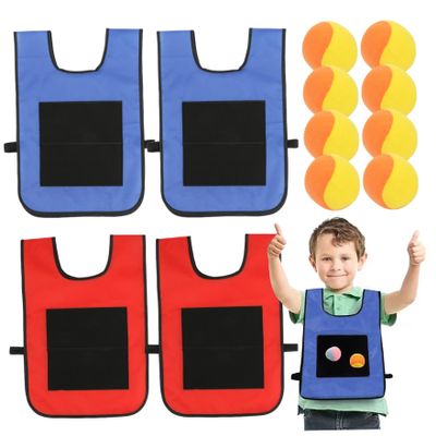 Mskmnkot Sticky Balls, 4 Set Dodgeball Game with 8 Sports Balls & 4 Sticky Ball Vest Interactive Throwing Target for Kids Outdoor, Dodgeball