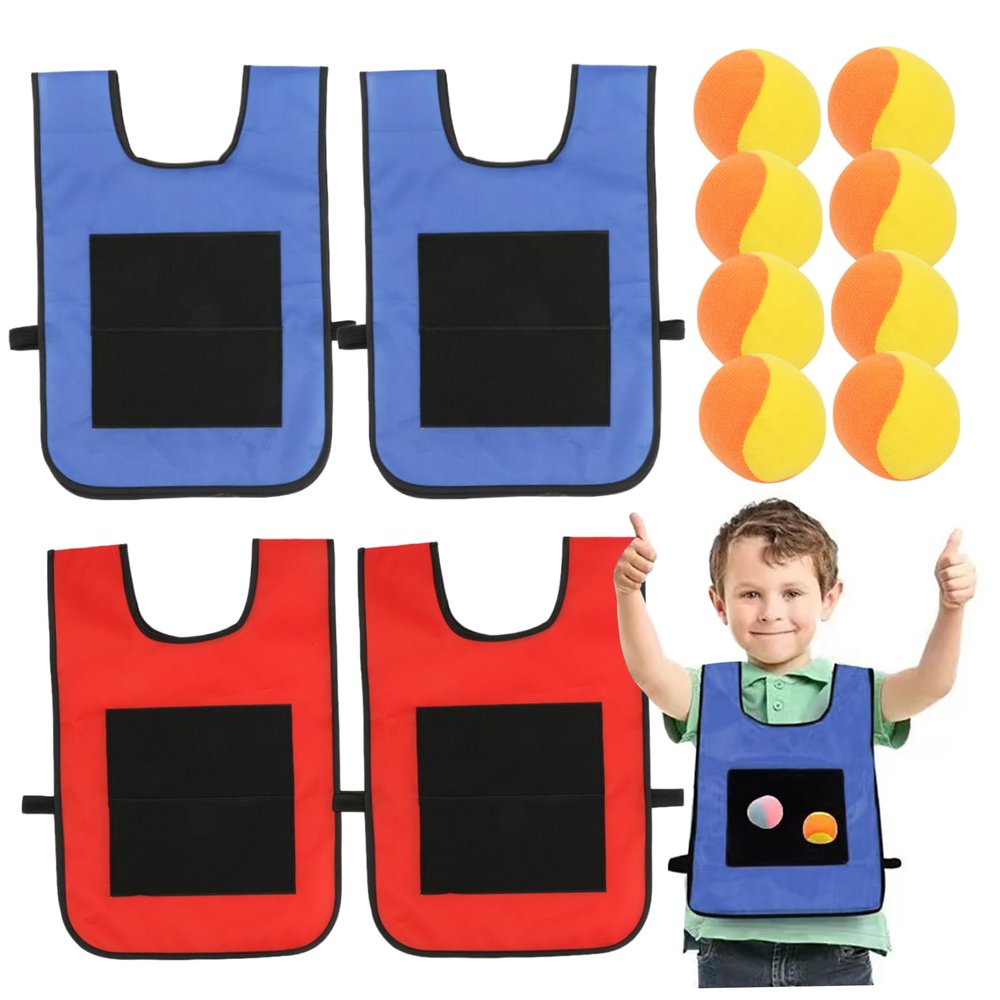 Mskmnkot Sticky Balls, 4 Set Dodgeball Game with 8 Sports Balls & 4 Sticky Ball Vest Interactive Throwing Target for Kids Outdoor, Dodgeball