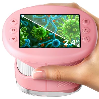 1000X Handheld Microscope for Kids, 4K 2.4" Screen Digital Kids Microscopes with 12 Slides, Portable Edu Toys Gifts for Age 3 4 5 6 7 8 9 10 11 12 Year Old Boys Girls Children Students(Pink)