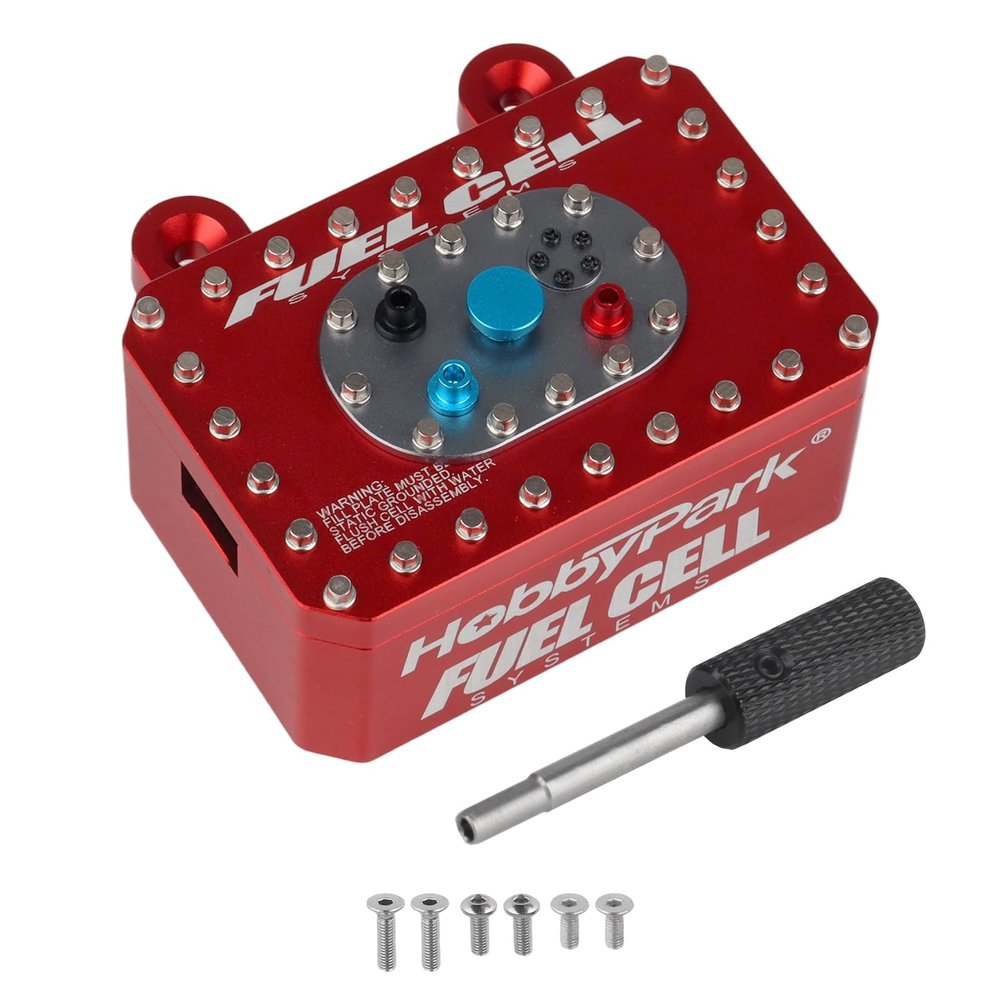 HobbyPark Aluminum Receiver Box Simulated Scale Fuel Cells Electric Box Fuel Tank for 1/10 RC Crawler Car Compatible with SCX10 Capra RR10 VS4-10 TRX4 TRX6 TF2 (Red)