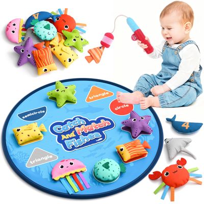 Coogam Montessori Toys for 1 2 3 Year Old, Cloth Fishing Game for Toddlers Gift, Color Sorting & Shape Learning Toys 6-12-18 Months, Toy for 1 Year Old Baby Birthday