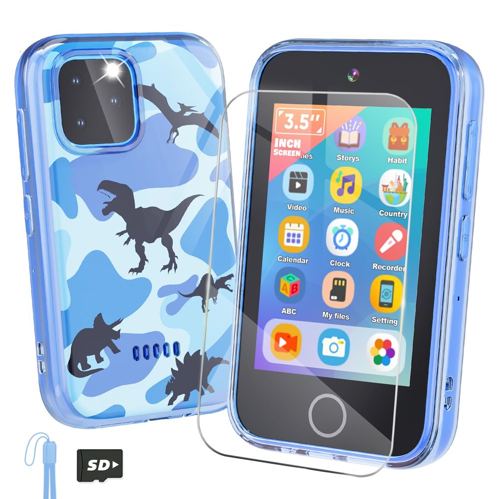 Kids Smart Phone, 3.5" Touchscreen Dinosaur Phone for Kids 3 4 5 6 7 8 9 Years Old, Educational Toddler Phone with Dual Camera ABC Learning Video Player Game, Christmas Birthday Gifts for Boys Age 3-9