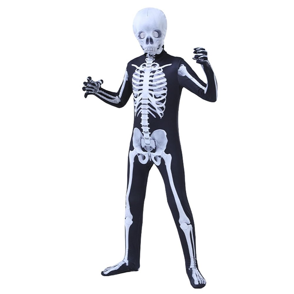 Kids Halloween Wrap Full Coverage Jumpsuits Boys Girls Long Sleeve Skeleton Graphic Fall Winter Warm R 13-14 Years