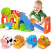 BAYSING Toys for Toddler 1, 2, 3 Year Old Boy and Girl, Zoo Animal Slide Playset with 4 Animal Cars, Open-Ended Interactive Toy for Cultivate Imagination, Gifts for 12-18+ Months Kids view 1