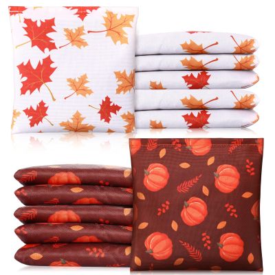 Arrowbash 12 Pcs Thanksgiving Fall Bean Bags for Tossing 5 x 5 Inch Fall Maple Leaf Pumpkin Bean Bags Cornhole Game Bag for Autumn Thanksgiving Cornhole Party Game Supplies