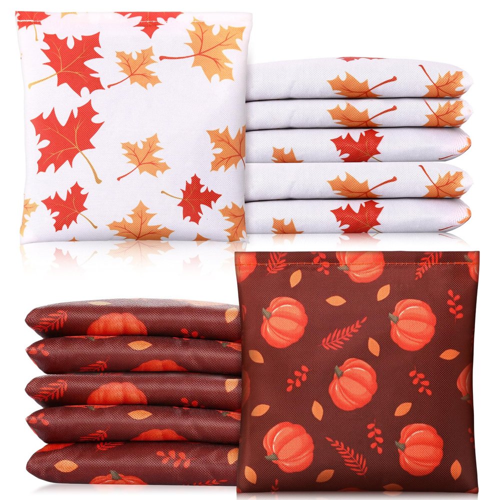 Arrowbash 12 Pcs Thanksgiving Fall Bean Bags for Tossing 5 x 5 Inch Fall Maple Leaf Pumpkin Bean Bags Cornhole Game Bag for Autumn Thanksgiving Cornhole Party Game Supplies