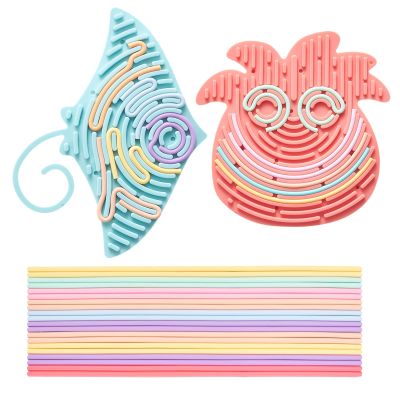 2 Pack Sensory Activity Board with 20 Random-Color Strings, Double-Sided Silicone Sensory Fidget Toy for Kids and Adults with Autism, ADHD, Silent, Stress Relief, Calming, Focus, Gift for Girls Boys