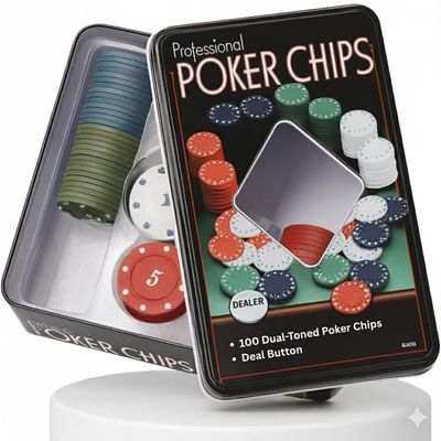 Go Hooked Professional Poker Chips Set with 100 Dual-Toned Chips & Dealer Button | Texas Hold'em Poker Game Chips in Metal Case | Casino Style Poker Set for Adults, Parties & Game Nights