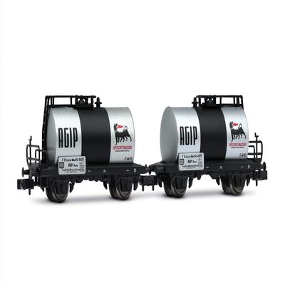 Arnold HN6700 FS, 2-Unit Pack 2-axle Tank Wagons, Agip Dark Grey Livery, ep. III-IV