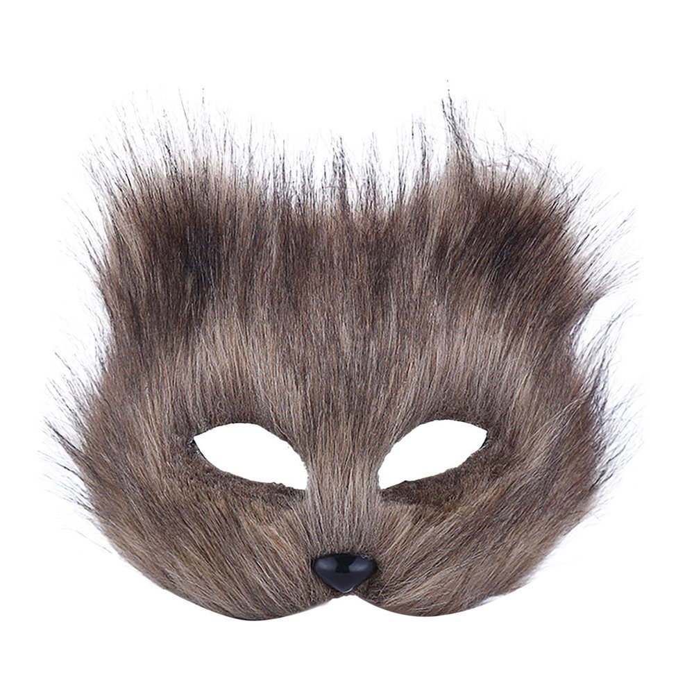 Halloween Fur Fox Mask, Therian Faux Furry Cat Masks,Plush Animal Mask Cosplay for Carnival Masquerade Women Girls