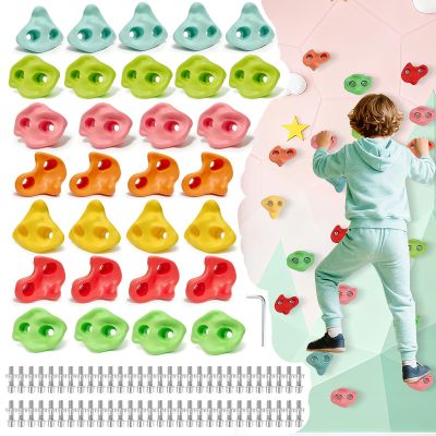 30 PCS Large Rock Climbing Holds for Kids, Extra Large Climbing Rock Wall Grips, Adult Rock Wall Holds Rock Wall Climbing Kit with Hardware for Indoor and Outdoor Climbing Wall HoldsPastel Color