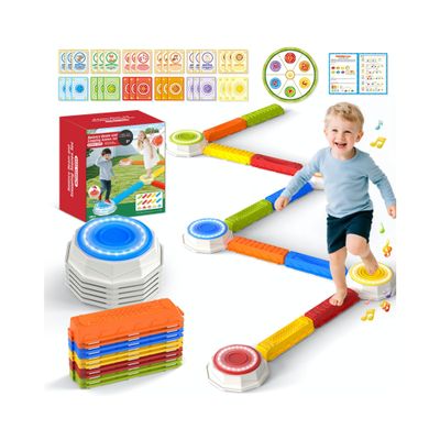 15PCS Rainbow Stepping Balance Beam Stones for Kids Toddlers - Indoor & Outdoor Sensory Toys for Outside Play Games,With Light Up&Music Non-Slip Jumping Blocks for Obstacle Course Boy Girl Gifts