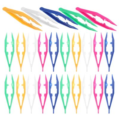 Vaguelly 50pcs Small Plastic Tweezers: Kids Diy Crafting Tools For Fuse Beads & Jewelry Making - Colorful 4 Inch Small Plastic Tongs Tweezers