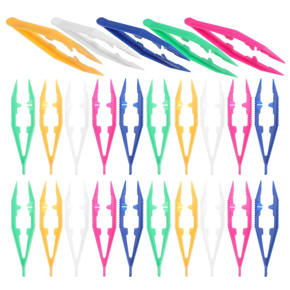 Vaguelly 50pcs Small Plastic Tweezers: Kids Diy Crafting Tools For Fuse Beads & Jewelry Making - Colorful 4 Inch Small Plastic Tongs Tweezers