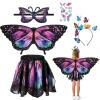 5PCS Butterfly Costume for Girls, Butterfly Wings Kids Skirt Stickers Mask and Bug Antenna Headband for Halloween view 1