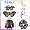 5PCS Butterfly Costume for Girls, Butterfly Wings Kids Skirt Stickers Mask and Bug Antenna Headband for Halloween view 2