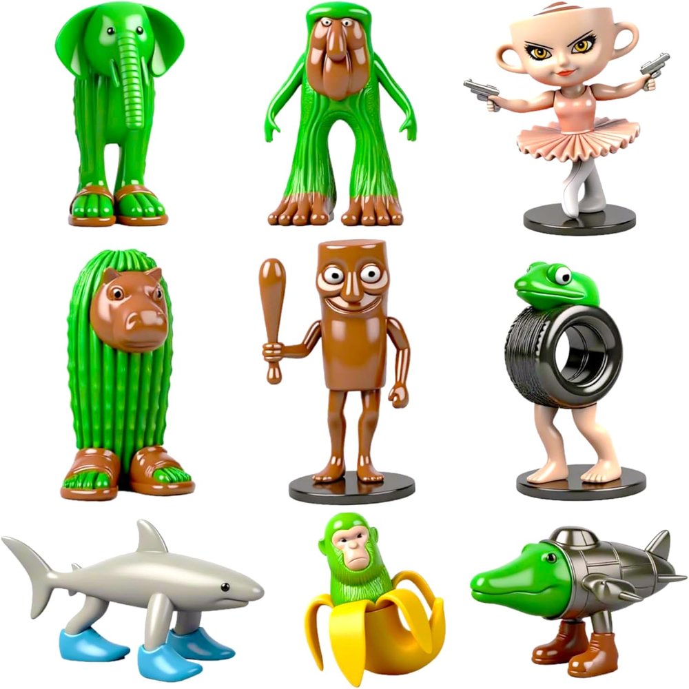 9PCS Italian Brainrot Action Figures Toys - Tung Tung Tung Sahur, Meme Shark, Bombardiro Crocodilo, Ballerina Capuchina, Lirili Larlla for Brain Rot Cake Toppers Birthday Gifts Party Decorations
