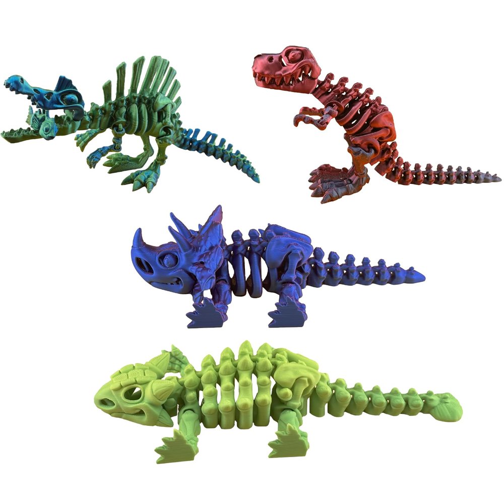 JASSBOOY 3D Printed Dinosaur Animals.Articulated Tyrannosaurus Rex Stegosaurus Triceratops,Mystery Crystal Dinosaur Flexible,Flexible Gift Desk Home Decoration