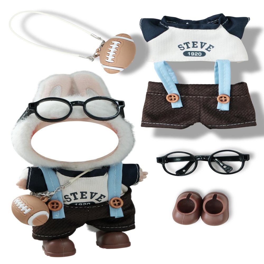 MOFABIA Clothes for 17cm Doll, 5 Pcs Doll's Sports Wear Outfits Gym Rugby Clothes Glasses Shoes Accessories Luxury Stylish Adorable Dolls Clothes(No Doll) (Rugby Brown)