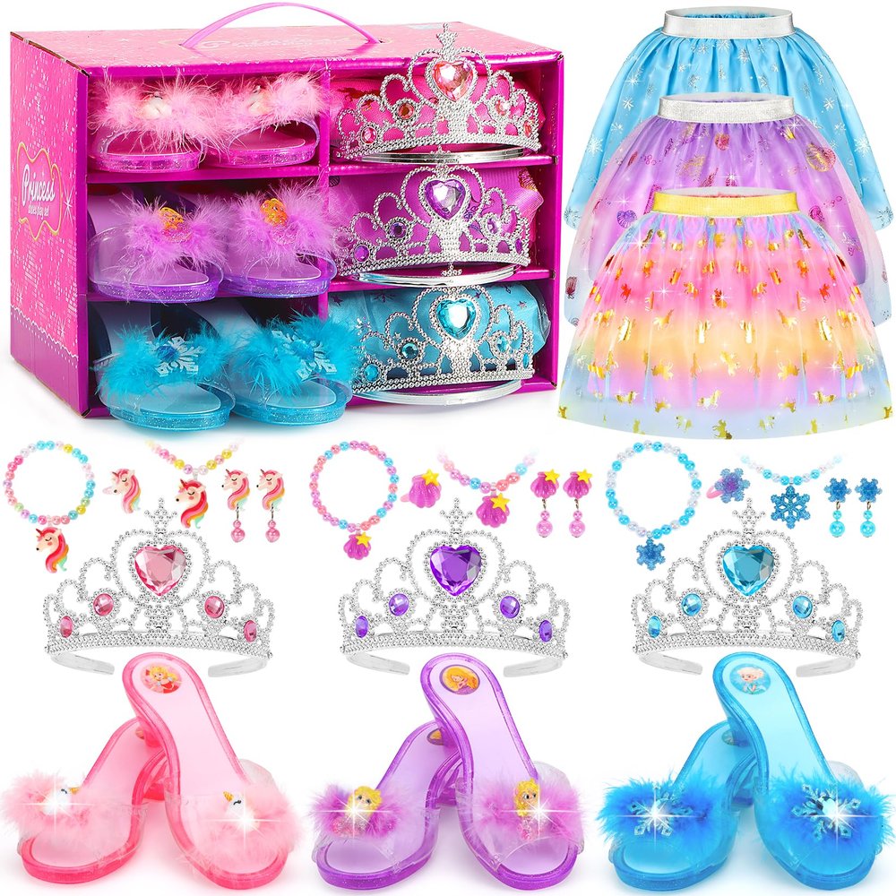 VGOFUN Princess Dress Up Shoes Set,Princess Dress Up Toys Toddler Jewelry Boutique Kit Girls Dress Up Clothes with Princess Shoes Role Play Birthday Party Toys Gifts for Little Girls 3,4,5,6 Years