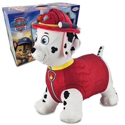Playful Minds Bouncer Hopper for Toddlers 18M-3Y  Plush Cover, Easy Pump, Indoor/Outdoor Use  Boosts Balance & Motor Skills  Inflatable Jumpie Ride-On (Marshall (Red))