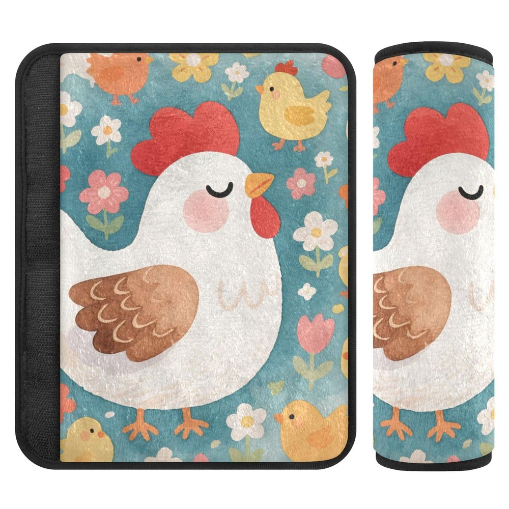 Car Seat Belt Covers 2 Piecing Soft Car Seatbelt Shoulder Cover for Adults and Kids S Hen & Chick Floral Fun