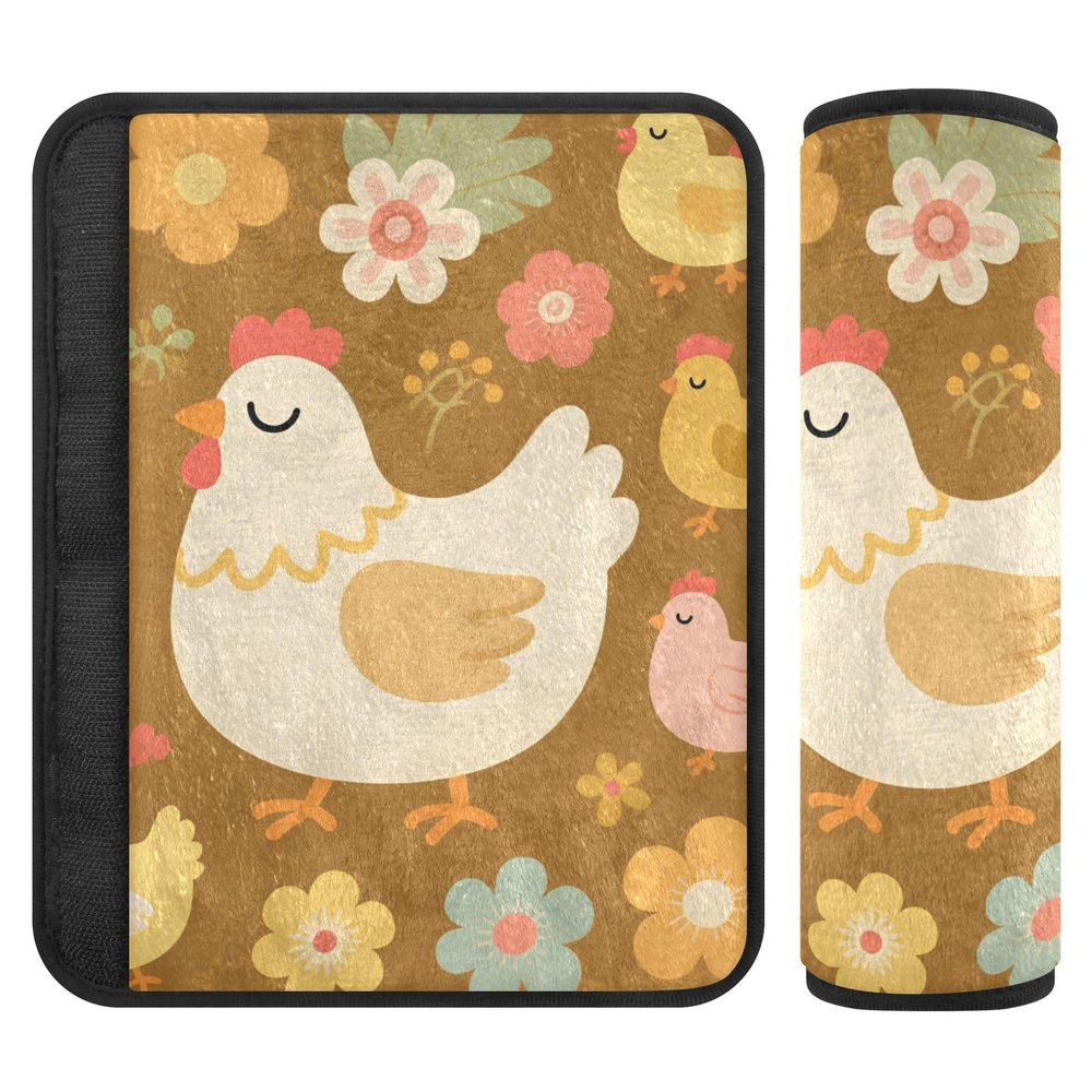 Car Seat Belt Pads Covers 2 Pcs Breathable Auto Seatbelt Shoulder Pad for Adults Youth Kids M Chick & Floral Garden