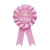 Pink It's My 35th Birthday Tinplate Badge Pin Pink Satin Fabric 35 Year Old Birthday Themed Button Pin Party Decorations Award Ribbon Badge YHEZXUN view 1