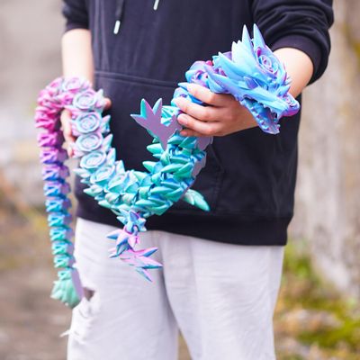 47.4inch Super Large 3D Printed Rose Dragon Model,Flexible Realistic Articulated Animal Fidget Toys,Mystery Figurines Gifts for Easter,Executive Desk Funny Dcor and Festival Collectible (colorfu)