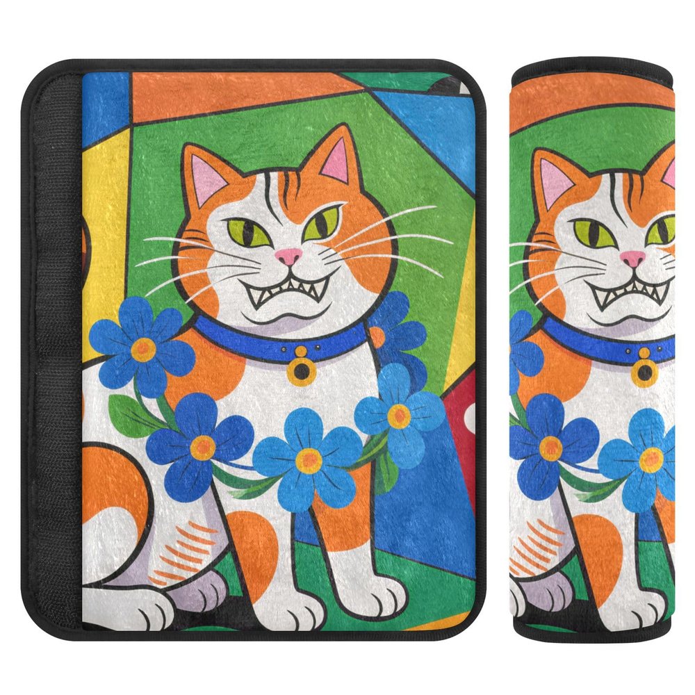 Car Seat Belt Pads 2 Piecing Soft Car Safety Seat Belt Strap Shoulder Pad for Adults and Kids M Colorful Cat Collage